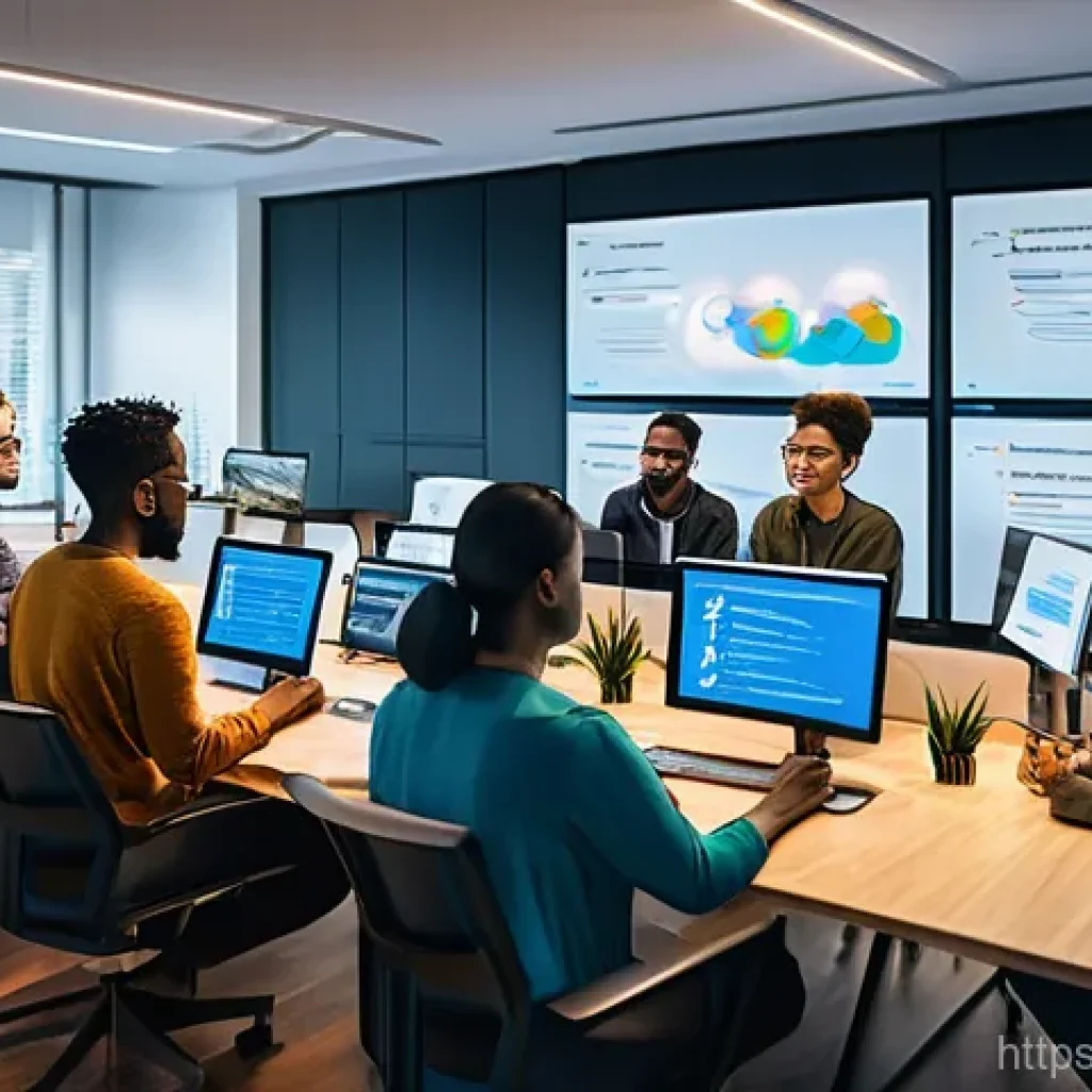 인공지능 개발자 커뮤니티 활용법 - **Prompt:** A dynamic, wide-angle shot of a diverse group of AI developers (adults, varying ethnicit...