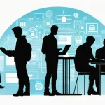 Home 15 AI 프로젝트의 데이터 프라이버시 관리 - **Prompt:** "A diverse group of individuals, representing different ages and backgrounds, each holdi...