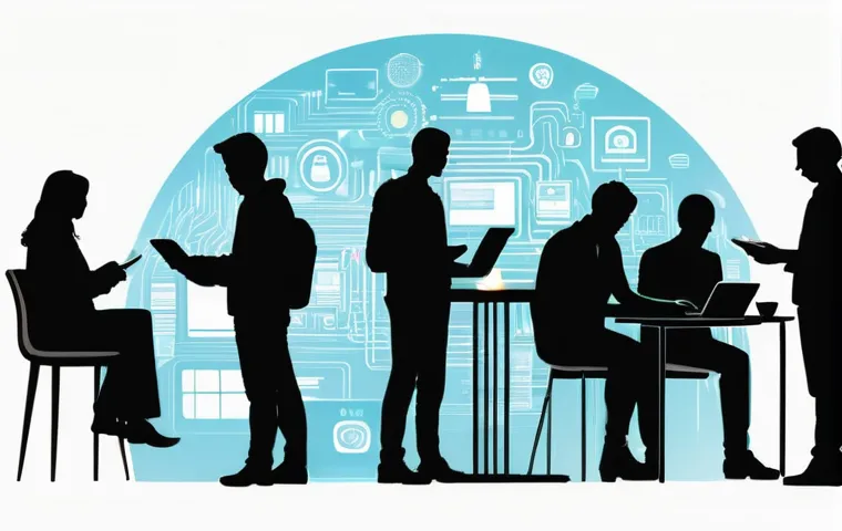 AI 프로젝트의 데이터 프라이버시 관리 - **Prompt:** "A diverse group of individuals, representing different ages and backgrounds, each holdi...