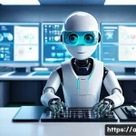 Home 17 AI 프로젝트에서 데이터 전처리 중요성 - **Prompt 1: The AI's Healthy Diet**
"A vibrant, friendly-looking, anthropomorphic AI robot with ...