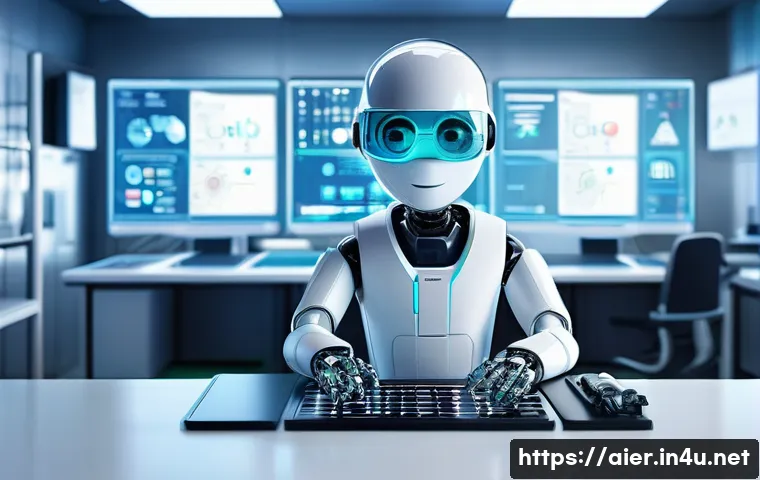 AI 프로젝트에서 데이터 전처리 중요성 - **Prompt 1: The AI's Healthy Diet**
"A vibrant, friendly-looking, anthropomorphic AI robot with ...